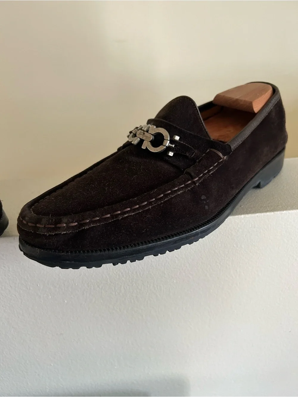 Salvatore Ferragamo Black Suede Bit-Detail Slip-On Loafers